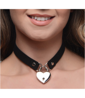 Чокер с серебристым замком в форме сердца, 2 ремешка и 2 ключа в комплекте, черного цвета - No Taboo