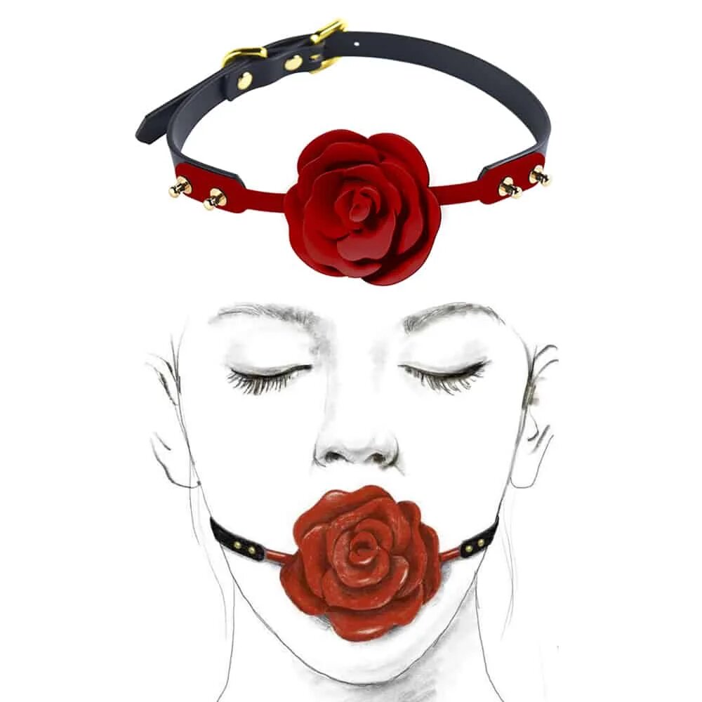 Кляп роза из силикона и итальянской кожи Rose Ball Gag UPKO (34761), zoom