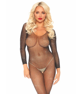 Комбинезон сексуальный со стразами Please Me Leg Avenue, мелкая сетка, размер O/S - No Taboo