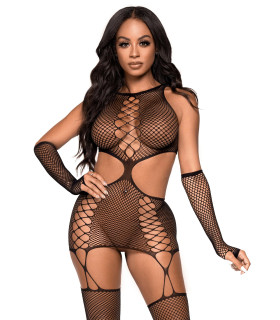 Комбінезон, що імітує плаття з панчохами з доступом в дрібну сітку Leg Avenue Cami, O/S - No Taboo