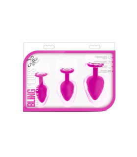 Набор анальных пробок с камнями розовых LUXE BLING PLUGS, 3 шт - No Taboo