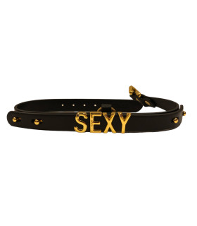 Чокер с надписью SEXY от UPKO из итальянской кожи, черный с золотой фурнитурой - No Taboo
