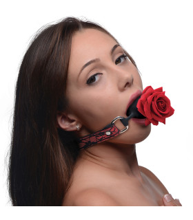 Кляп силіконовий з трояндою Master Series, чорно-червоний - No Taboo