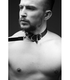 Ошейник с поводком M-Ch1.1 натуральная кожа, мужской, черный - No Taboo