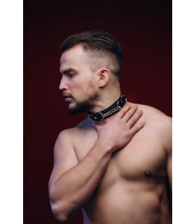 Нашийник із ланцюгами та повідцем M-Ch4 чоловічий, шкіра, чорний - No Taboo