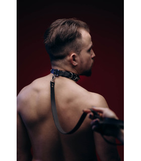 Нашийник із ланцюгами та повідцем M-Ch4 чоловічий, шкіра, чорний - No Taboo