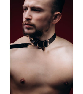 Ошейник с поводком M-Ch1.1 натуральная кожа, мужской, черный - No Taboo