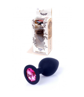 Анальная пробка силиконовая с розовым камнем Plug-Jewellery, 8 см х 3.5 см - No Taboo