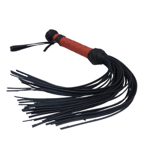 Флоггер (плетка) кожаный на 35 хвостов Candy Hero, ручная работа, черного цвета с красной ручкой - No Taboo