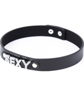 Ошейник с надписью SEXY из страз, кожзам, черный - No Taboo