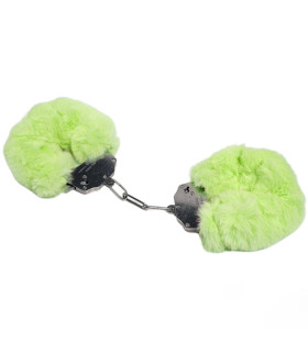 Наручники металеві IDEA SM Plush зі штучним хутром, салатові - No Taboo