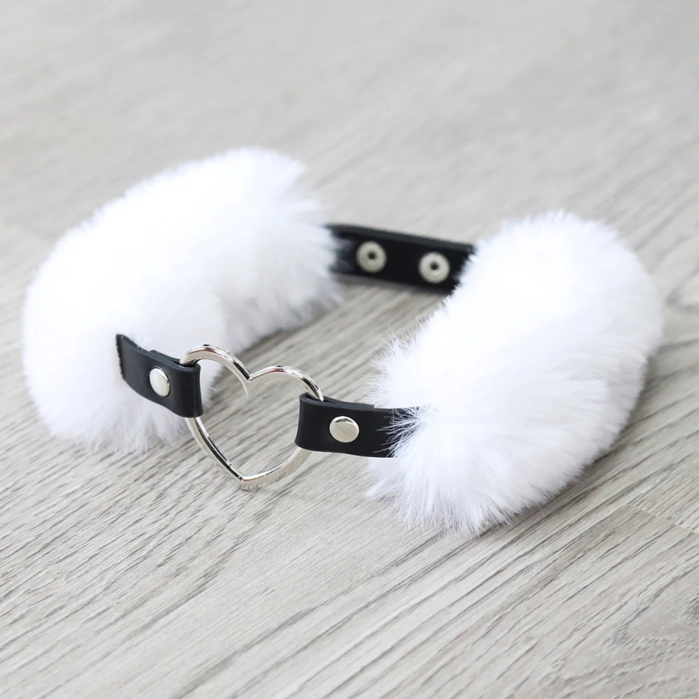 Ошейник с кольцом-сердечком IDEA SM с искусственным мехом, черно-белый (208833), zoom