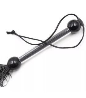 Плетка с прозрачной ручкой 2 шарика, силикон, черная, 28 см - No Taboo