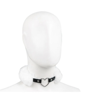 Ошейник с кольцом-сердечком IDEA SM с искусственным мехом, черно-белый - No Taboo