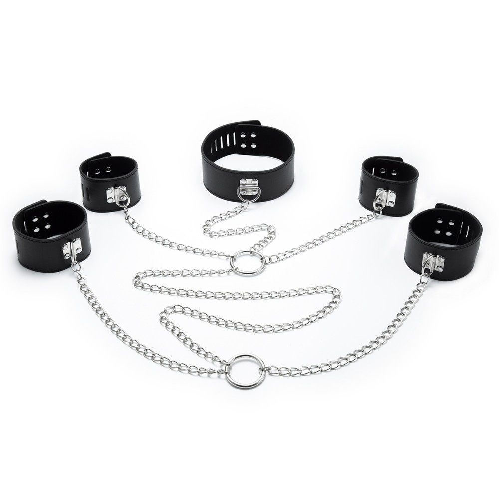 Система фиксации для бондажа IDEA SM на шею, руки и ноги, с цепями, черная (207944), zoom