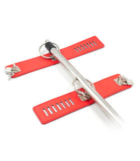 Распорка с наручниками и поножами, металл, красная - No Taboo