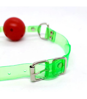 Кляп-шарик красный с неоново-зелеными ремешками - No Taboo