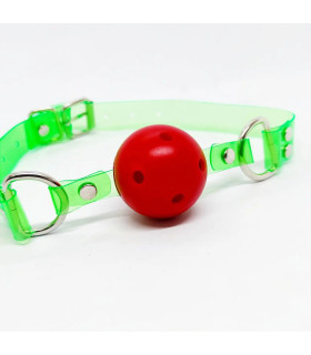 Кляп-шарик красный с неоново-зелеными ремешками - No Taboo