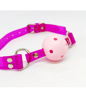 Кляп-шарик розовый с неоново-малиновыми ремешками - No Taboo