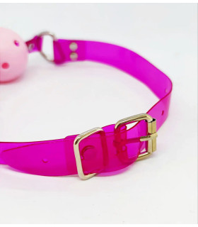 Кляп-шарик розовый с неоново-малиновыми ремешками - No Taboo