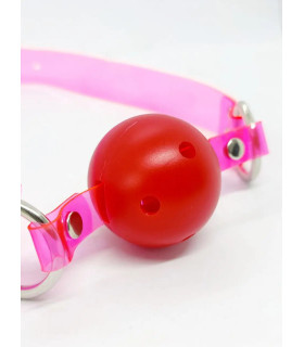 Кляп-шарик красный с неоново-розовыми ремешками - No Taboo