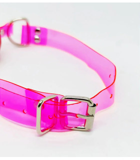 Кляп-шарик красный с неоново-розовыми ремешками - No Taboo