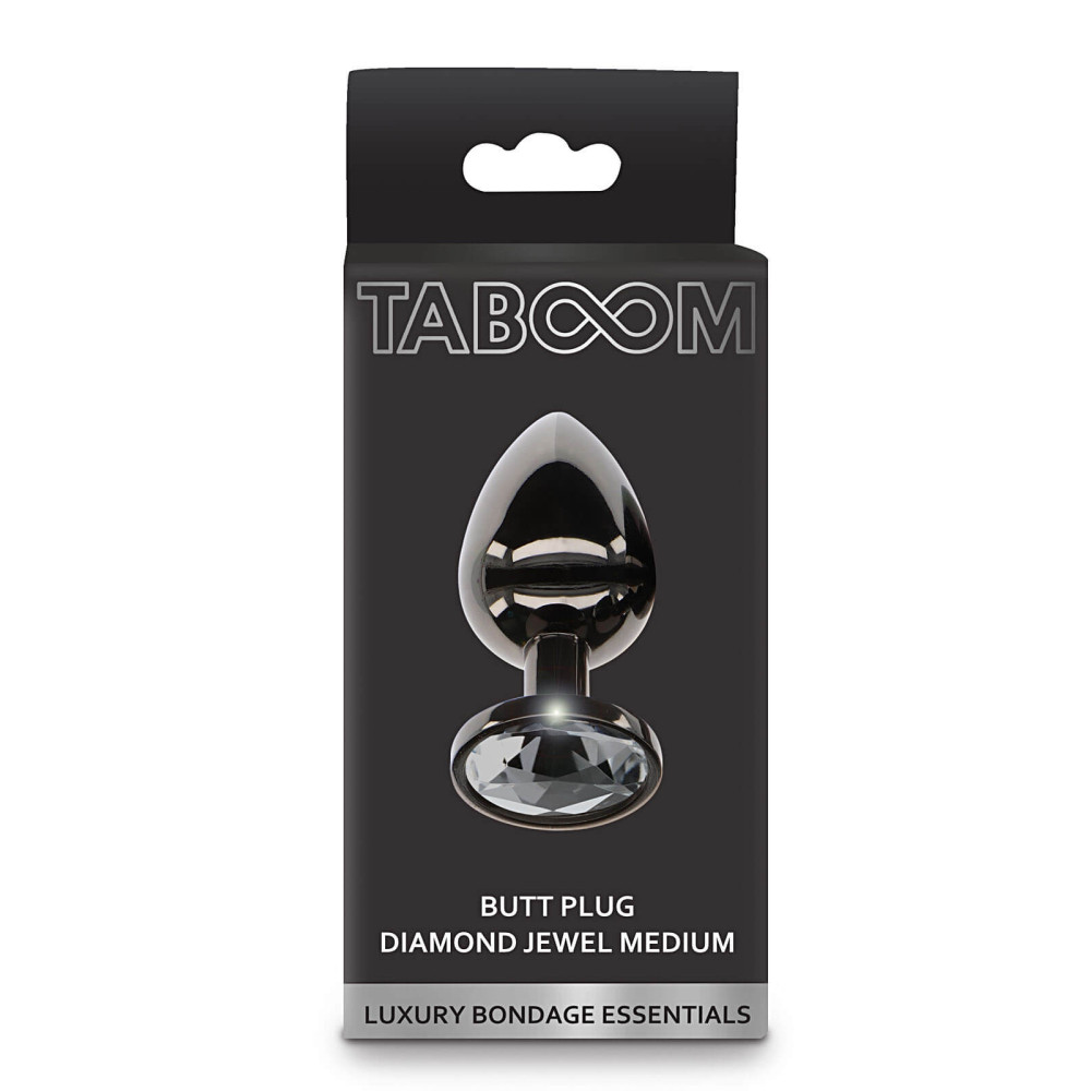 Анальная пробка с кристаллом, M, Taboom, металл, черная, 8.2 х 3.4 см (207738), zoom