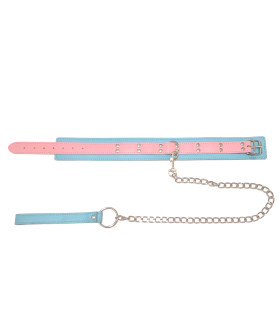 Ошейник с поводком IDEA SM из искусственной кожи, голубо-розовый - No Taboo