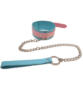 Ошейник с поводком IDEA SM из искусственной кожи, голубо-розовый - No Taboo