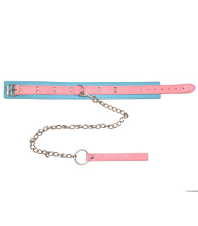 Ошейник с поводком IDEA SM из искусственной кожи, голубо-розовый - No Taboo