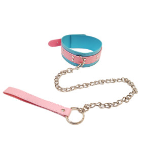 Ошейник с поводком IDEA SM из искусственной кожи, голубо-розовый - No Taboo