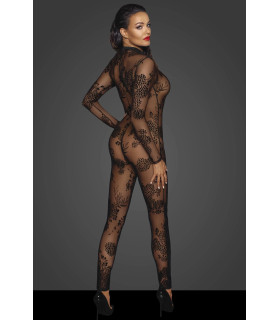 Комбинезон эротический полупрозрачный Noir Handmade M, с узором и молнией - No Taboo