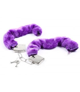 Металлические наручники IDEA SM с фиолетовым искусственным мехом, серебристые - No Taboo