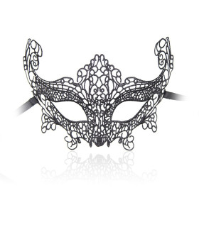 Маска ажурна маскарадна з високими краями, на зав'язках, чорна - No Taboo