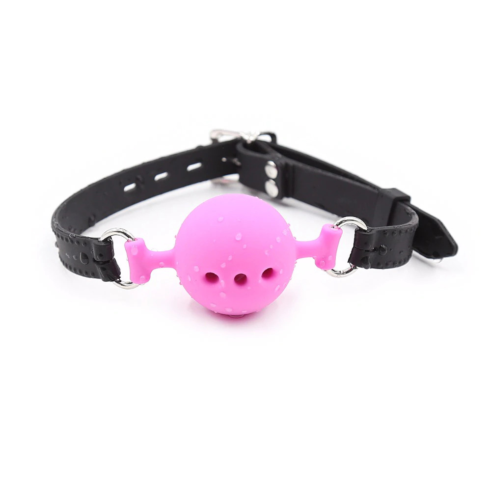 Кляп-шарик с тремя отверстиями Fetish Silicone gag, L, розово-черный, 5 см (205244), zoom