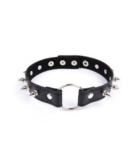 Ошейник с металлическими шипами и кольцом Collar black with metal spikes - No Taboo