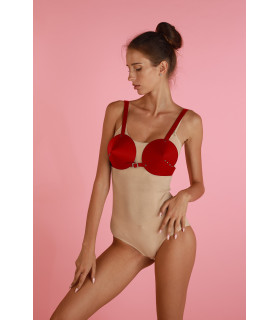 Бюстгальтер конусный One Size L27, из натуральной кожи, красный - No Taboo