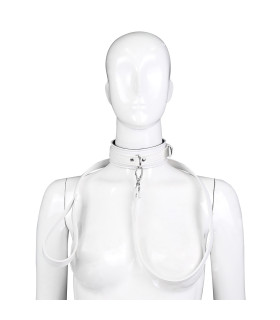 Ошейник с поводком Fetish Collar, кожзам, белый - No Taboo