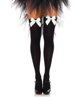 Панчохи сексуальні One Size Leg Avenue, з білими бантиками, чорні - No Taboo