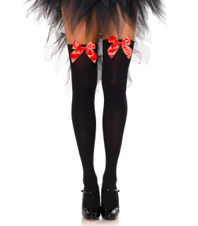 Панчохи сексуальні One Size Leg Avenue, з червоними бантиками, чорні - No Taboo