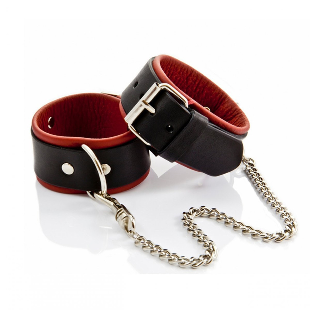 Поножи кожаные регулируемые Whips, черно-красные (207163), zoom