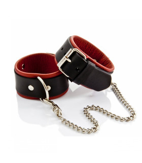 Поножи кожаные регулируемые Whips, черно-красные - No Taboo