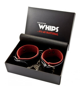 Поножи кожаные регулируемые Whips, черно-красные - No Taboo