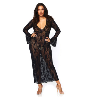 Платье эротическое кружевное Leg Avenue, длинное, черное, размер XL/XXL - No Taboo