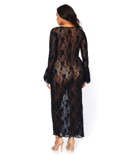 Платье эротическое кружевное Leg Avenue, длинное, черное, размер XL/XXL - No Taboo