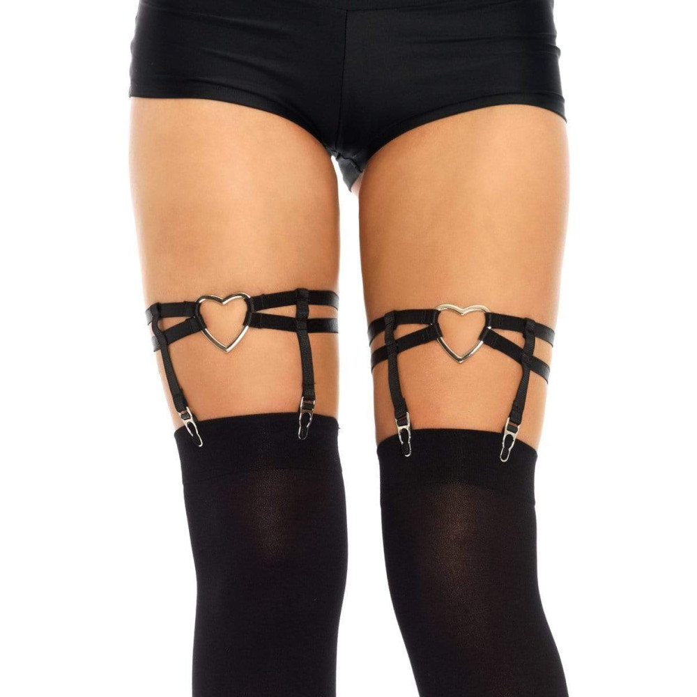 Подвязки для чулок Leg Avenue Joni Garter с сердечками, черные, One Size (207377), zoom