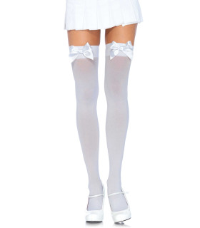 Панчохи сексуальні One Size Leg Avenue, з білими бантиками, білі - No Taboo