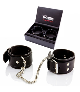 Наручники натуральная кожа Whips, черные - No Taboo