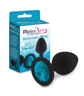 Анальная пробка силиконовая черная с голубым камнем RelaXxxx M - No Taboo