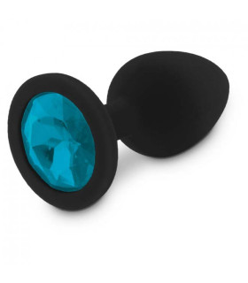 Анальная пробка силиконовая черная с голубым камнем RelaXxxx M - No Taboo